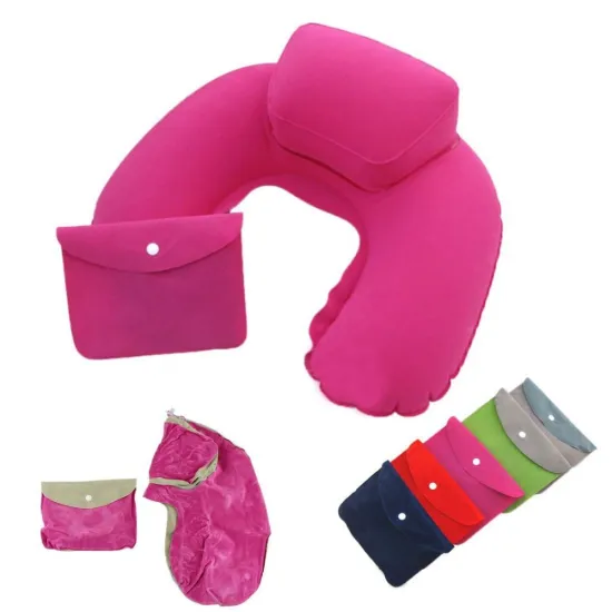 Promotion inflatable pillow, inflatable travel pillow, flocked inflatable neck pillow
