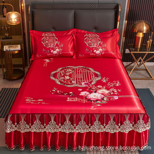 Summer Latex Bed Skirt Three-piece Mat Machine Washable