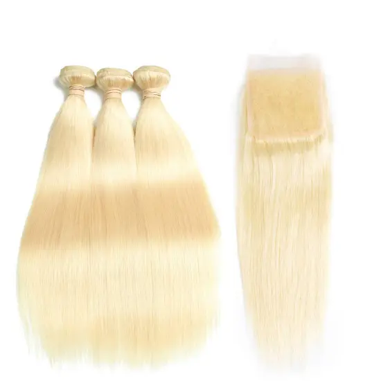Wholesale 613 Cuticle Aligned Virgin Hair,Russian Blonde Virgin Human Hair Bundles With Closure Free Sample Human Hair Extension
