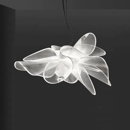 Modern White Butterfly Pendant Chandelier Lamp with Creative Crystal Design