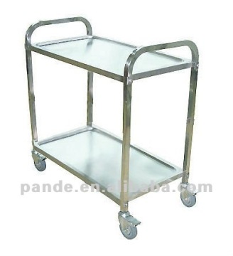 Quality steel 2 tier stainless steel trolley with castors