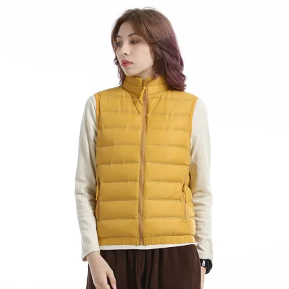 90% White Duck Velvet Spring/Autumn Sleeveless Vest with Short Stand-up Collar