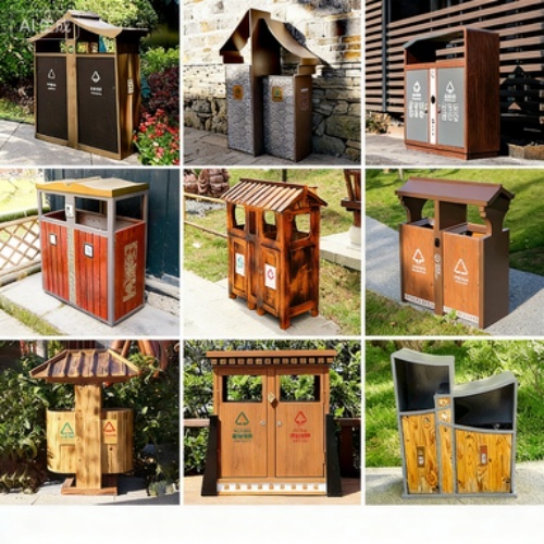 Durable Stainless Steel Outdoor Waste Bin with Antique Finish