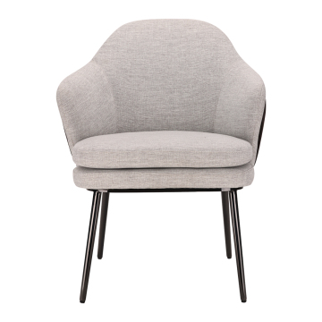 Modern White Linen Dining Chair with Black Metal Legs
