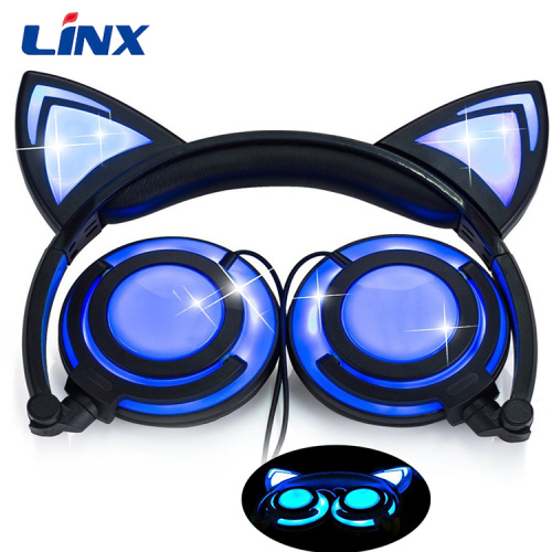 Headphone telinga kucing bercahaya lipat berkualitas baik