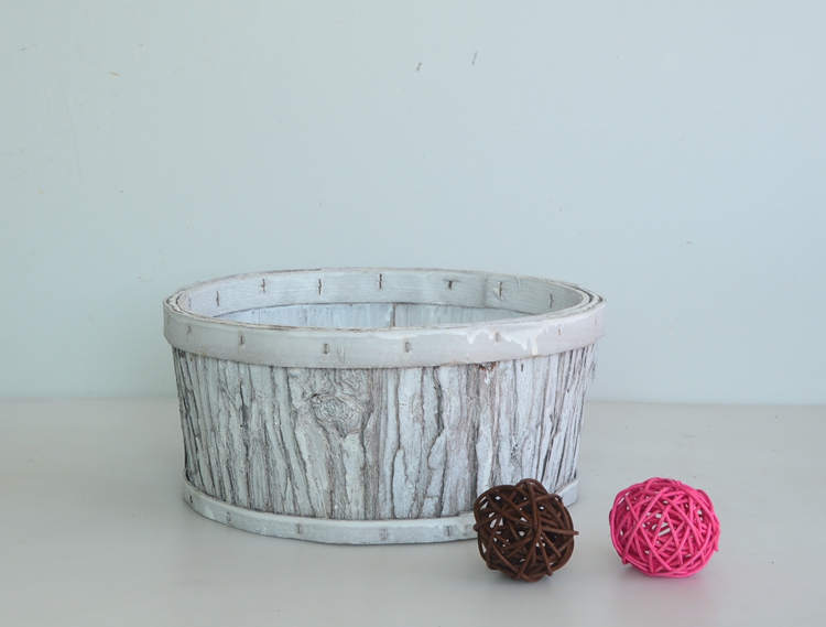 Round wash white wood bark handicarft flower basket-2
