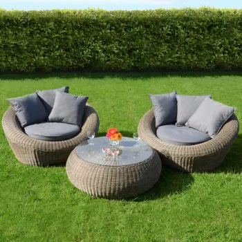 Luxury 2-Seater Wicker Round Lounger Garden Set