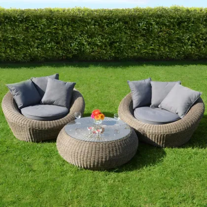 Luxury 2-Seater Wicker Round Lounger Garden Set