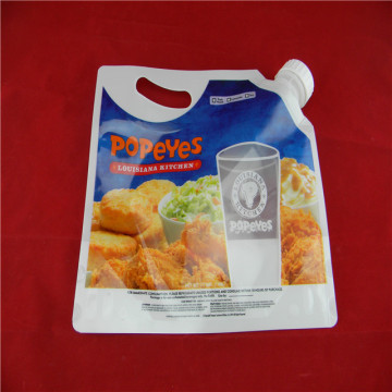 Custom stand-up spout-pouch for sauce-liquid  with handle