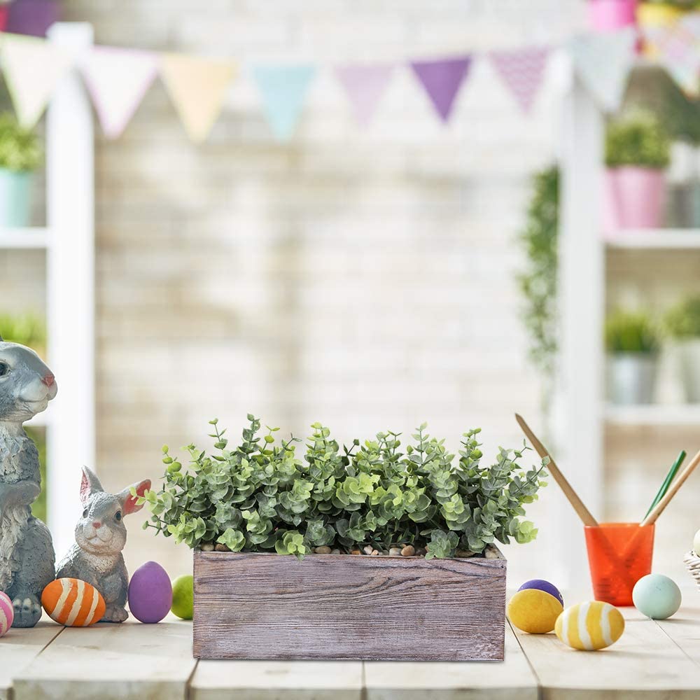 Faux Eucalyptus Plants σε ορθογώνιο ξύλο Planter Box