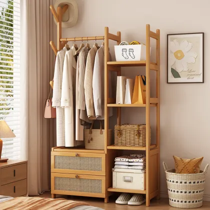 Sleek Bamboo Entryway Coat Rack with Hooks