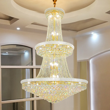 Modern Gold Crystal Chandelier for High Ceilings - Wedding Hall and Home Decor