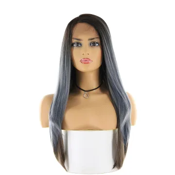 x-tress new Lace Front Synthetic Hair Wigs For Women Fiber hair Long straight Ombre Grey Color Lace Wig With Baby Hair
