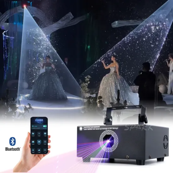 Blue Tooth App Controlled RGB Full Color 3D Animation Mini Stage Laser Light for Weddings