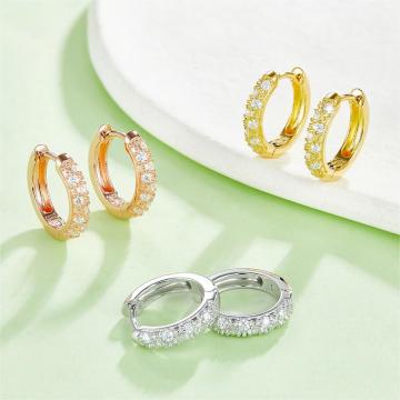 Trendy 925 Sterling Silber Gold Plated Hoop Ohrringe mit Moissanit für Frauen