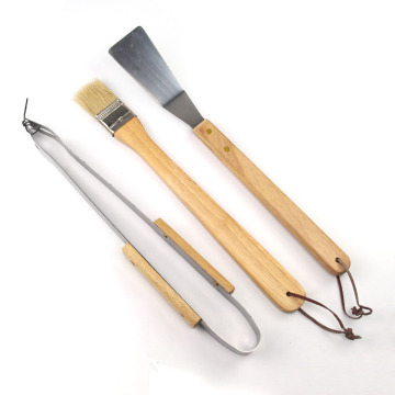 Conjunto de ferramentas 3 peças para churrasco ao ar livre com escova de grelha