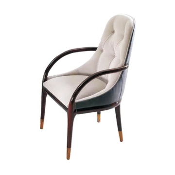 Modern Mahogany Dining Chair with White Tufted Armrest for Living Room