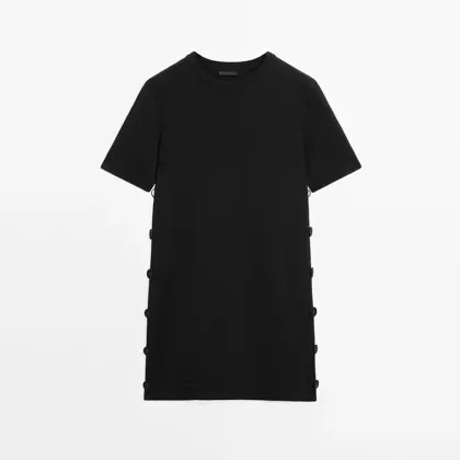 Women's Commuter Side Button Detail Short Knitted Dress Small Black Dress