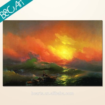 Newest abstract red yellow sky ocean wave oil painting