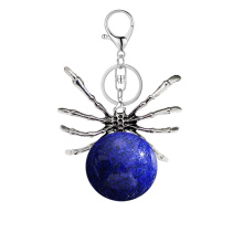 Lapis Lazuli 16MM Ball Antique Silver Spider Pendant (47x40mm) Keychain