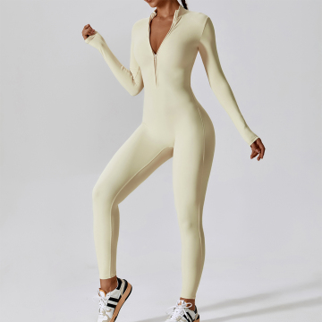 High Impact Women's Yoga Rompers, Onesie Style Long Sleeve Jumpsuits with Front Zipper and Bodysuit Design: Perfect for Activewear and Sport Casual Use