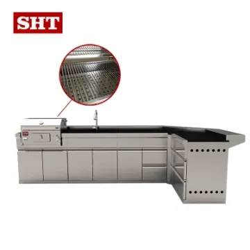 DIY Gas Kebab BBQ L Shape Outdoor Kitchen Cabinets Grill with Granite Counter