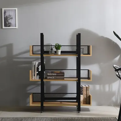 Wooden Bookcase Metal Bookshelf Multi-layer