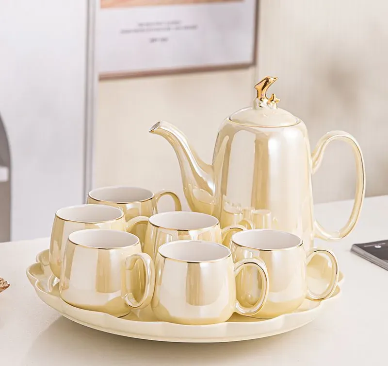 Nordic Phnom Penh Ceramic Coffee Tea Set with Tray