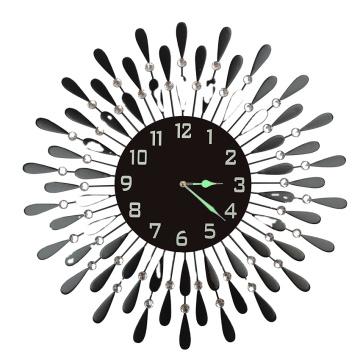 Factory Direct Decorative Metal Wall Clock Featuring a Black Glass Dial with Arabic Numerals
