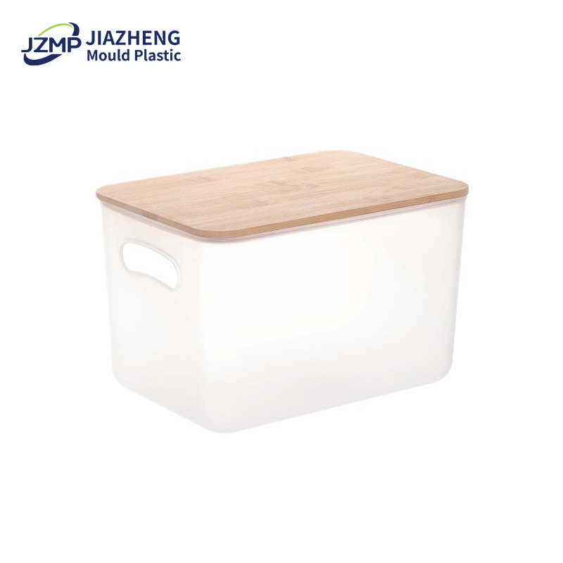 White Storage Box Plastic Container With Bamboo Lid