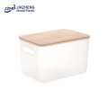 White Storage Box Plastic Container With Bamboo Lid