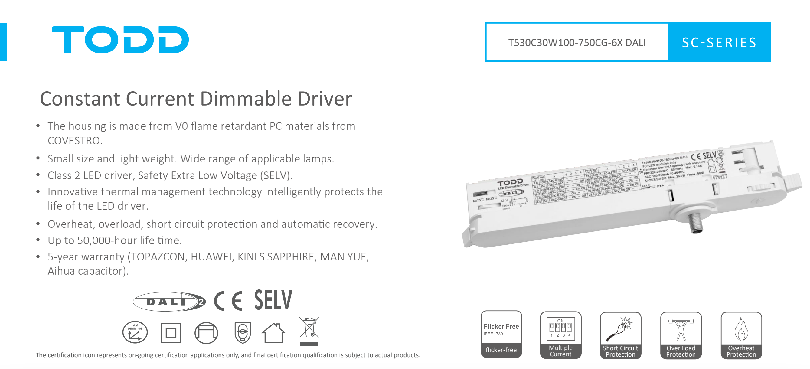 led driver T530C30W100-750CG-6X DALI