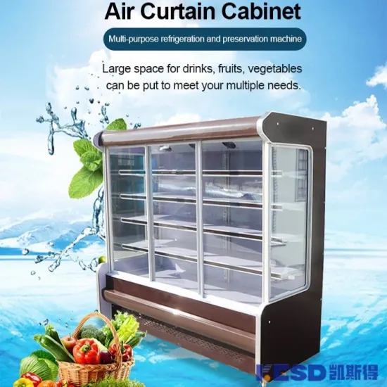 Commercial Fruit and Vegetable Refrigerator Display Showcase Fridge Refrigeration Freezer Air Curtain Cabinet for Supermarket
