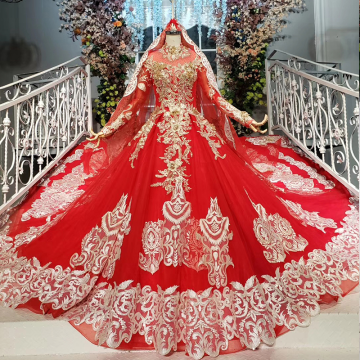 Long Sleeves Red Vintage Wedding Dress