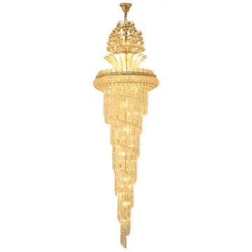 Luxury Hotel Theater Villa Spiral Staircase Long Crystal Chandelier Lighting