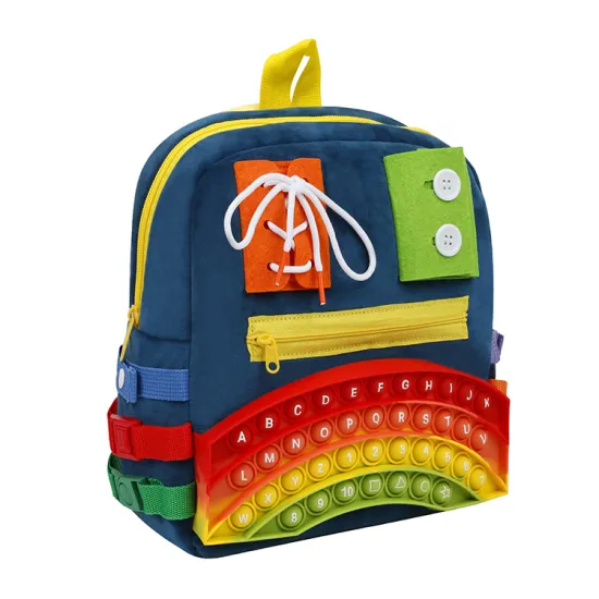 Montessori Busy Board Backpack with Bubble Fidget Toy for Children