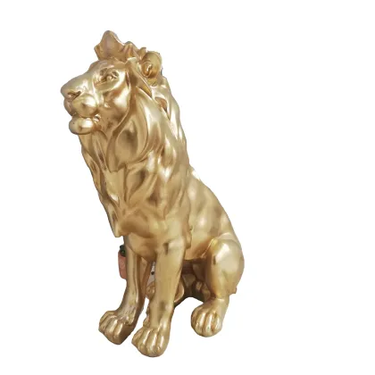 Life Size Resin Lion Figurine with Golden Finish - Factory Made