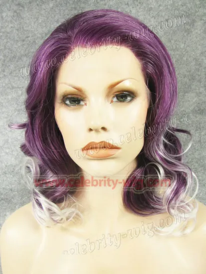 Voilet with White Tip Elegant Curly Synthetic Lace Front Wig