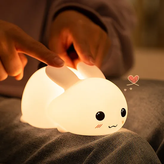 Brinquedos Infantil Small Bedside Lamp: LED Animal Silicone Rabbit Night Light for Kids