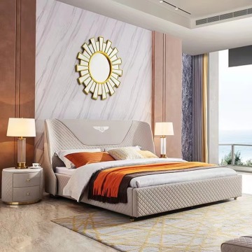 Customizable Italian Modern Minimalist Solid Wood Leather Double Bed