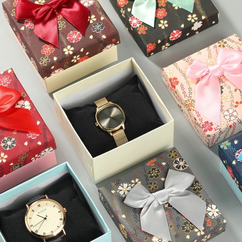 Floral Multicolor butterfly Ribbon Square Gift Watch Box