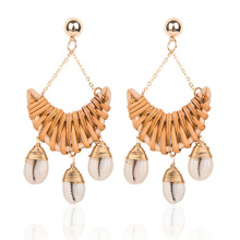 Boucles d&#39;oreilles pour les femmes tissés à la main paille Shell Drop Dangle boucles d&#39;oreilles bohème boucles d&#39;oreilles légères géométriques Statem