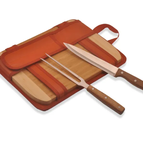 Bamboo Cutting Board Carving Set with Kitchen Knife and Fork