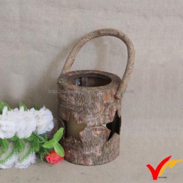 Antique drum-shaped wooden candleholder