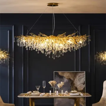 Modern Luxury Brass Gold Crystal Chandelier for Dining Room, Living Room, and Hotel Ceiling Lighting