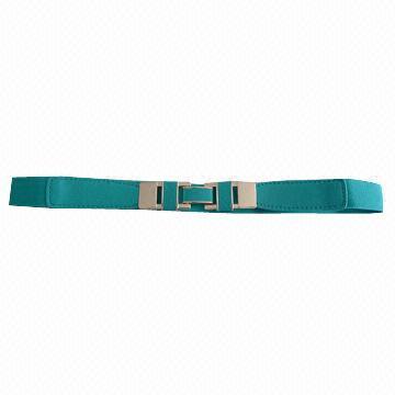 Hot Selling Bluish Green Elastic Belts with Golden Metal Clasp Buckle, Various Colors are Available