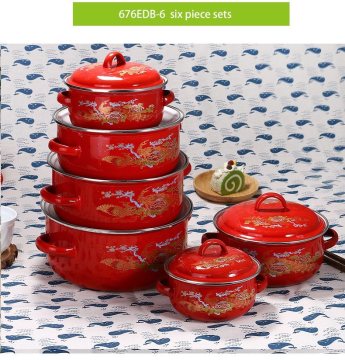 6PCS Set Red Decal Fashion Design Enamel Casserole