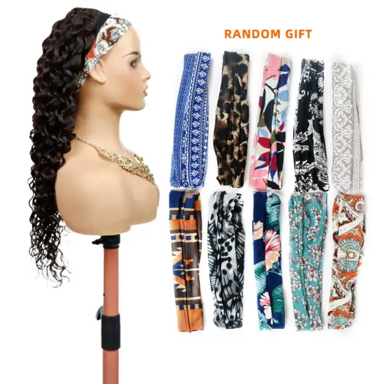 Full Cuticle Curly Headband Wigs Human Hair GlueLess None Lace 10A Virgin Peruvian Head Band Human Hair Wigs