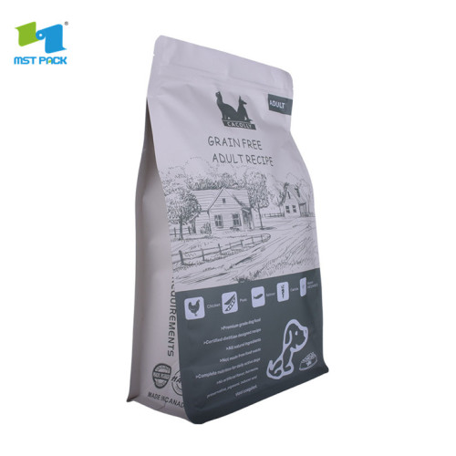 Flat bottom pet dog food package bag with resealable zipper