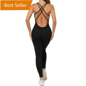 Women's Yoga Fitness Sleeveless Cross Back Jumpsuit